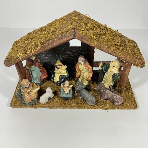 Vintage Nativity Set Scene Figurines 8 Pieces small creshe - Picture 3 of 7